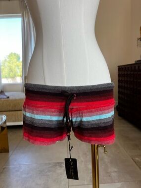 Striped Knit Lounge Shorts - Red, Gray, Aqua